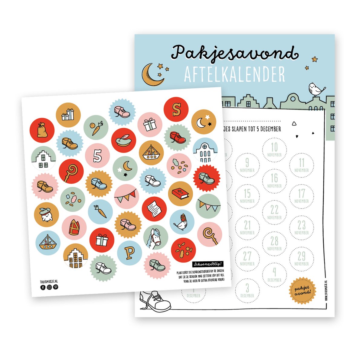 Sinterklaas aftelkalender tot 5 december - A4 - incl. stickers