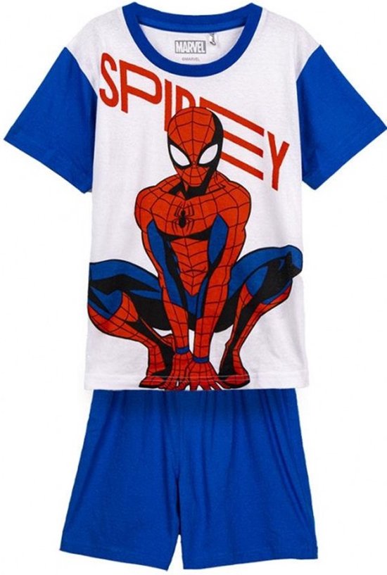 Spiderman Marvel - Pyjama court - Wit bleu - 100% Katoen - dans une boîte cadeau. Taille 122 cm / 7 ans.