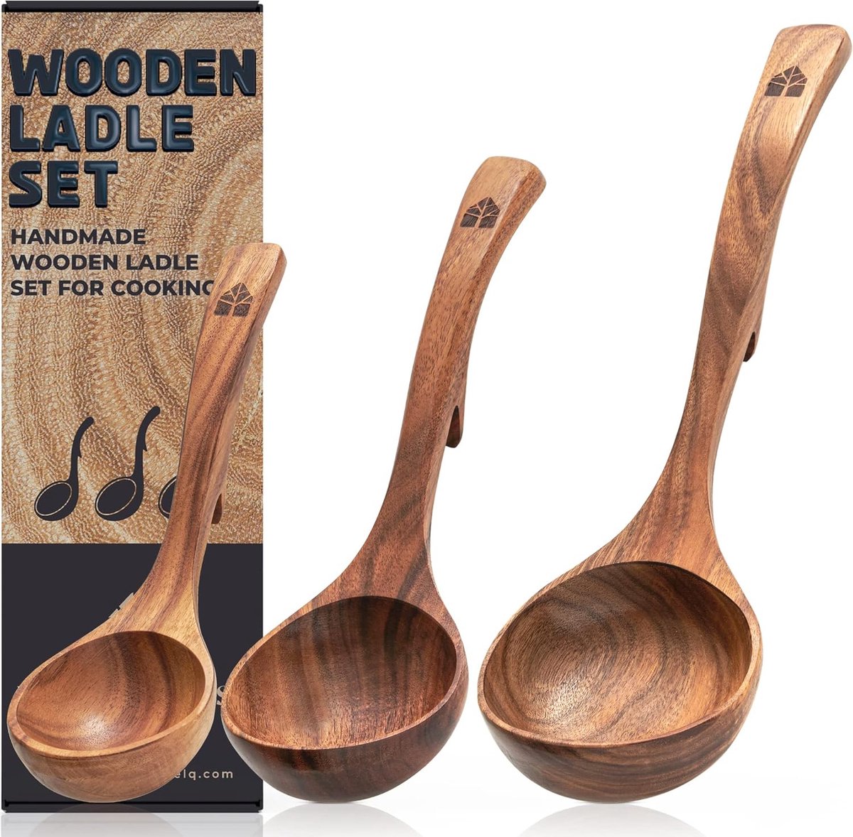 Set De 13 Ustensiles De Cuisine En Bois De Teck - Cuillères, Spatule, Support Et Crochets - Accessoires Cuisine Naturels