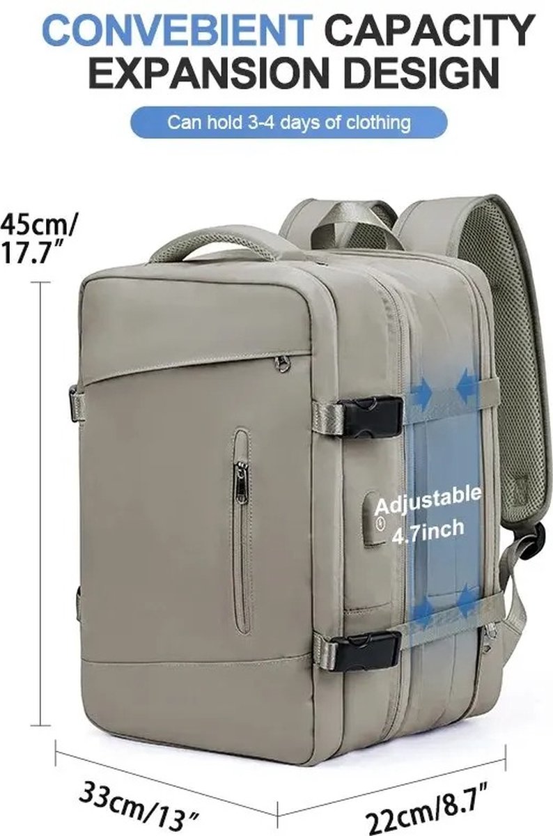 KOSMOS - Reistas - Rugzak - Handbagage - USB poort - Backpack - Waterafstotend - 55L - Bruin