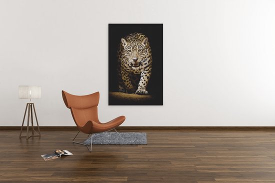 Canvas Schilderij - Wilde Dieren - Luipaard - Bruin - Zwart - 90x60 cm