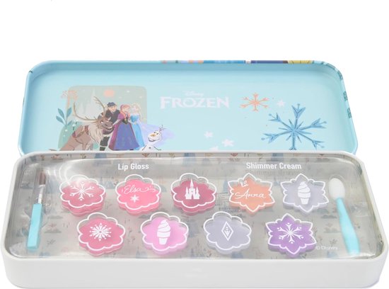 Frozen Lip & Face Color Tin Kleurrijke Veilige Make-up Cadeauset inclusief Lipgloss & Glanscrèmes voor Prinsessenlook - Kinderen Make-up Applicators Inbegrepen