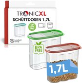 TronicXL 2 stuks bulkdozen, 1,7l stapelbare set - voorraaddozen met deksel, vershouddozen, BPA-vrij, kunststof, strooidoos, 1,7 liter, groot voor cornflakes, muesli, droogvoer, honden en katten snoepjes