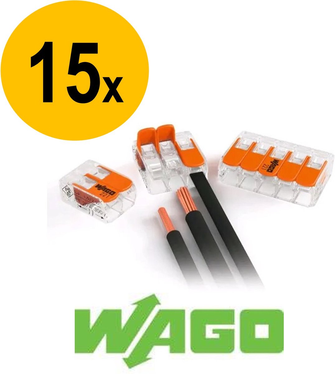 Wago lasklemmenset serie 221 - 2 voudig / 3 voudig / 5 voudig (15 stuks)