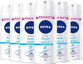 Nivea Deo Spray Fresh Natural Pocket - 6 x 100 ml