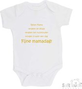 100% katoenen Romper "Relax Mama Vergeet de afwas Vergeet het huishouden Morgen is weer een dag FIJNE MAMADAG!" Moederdag Meisjes Katoen Wit/goud (shiny) Maat 62/68