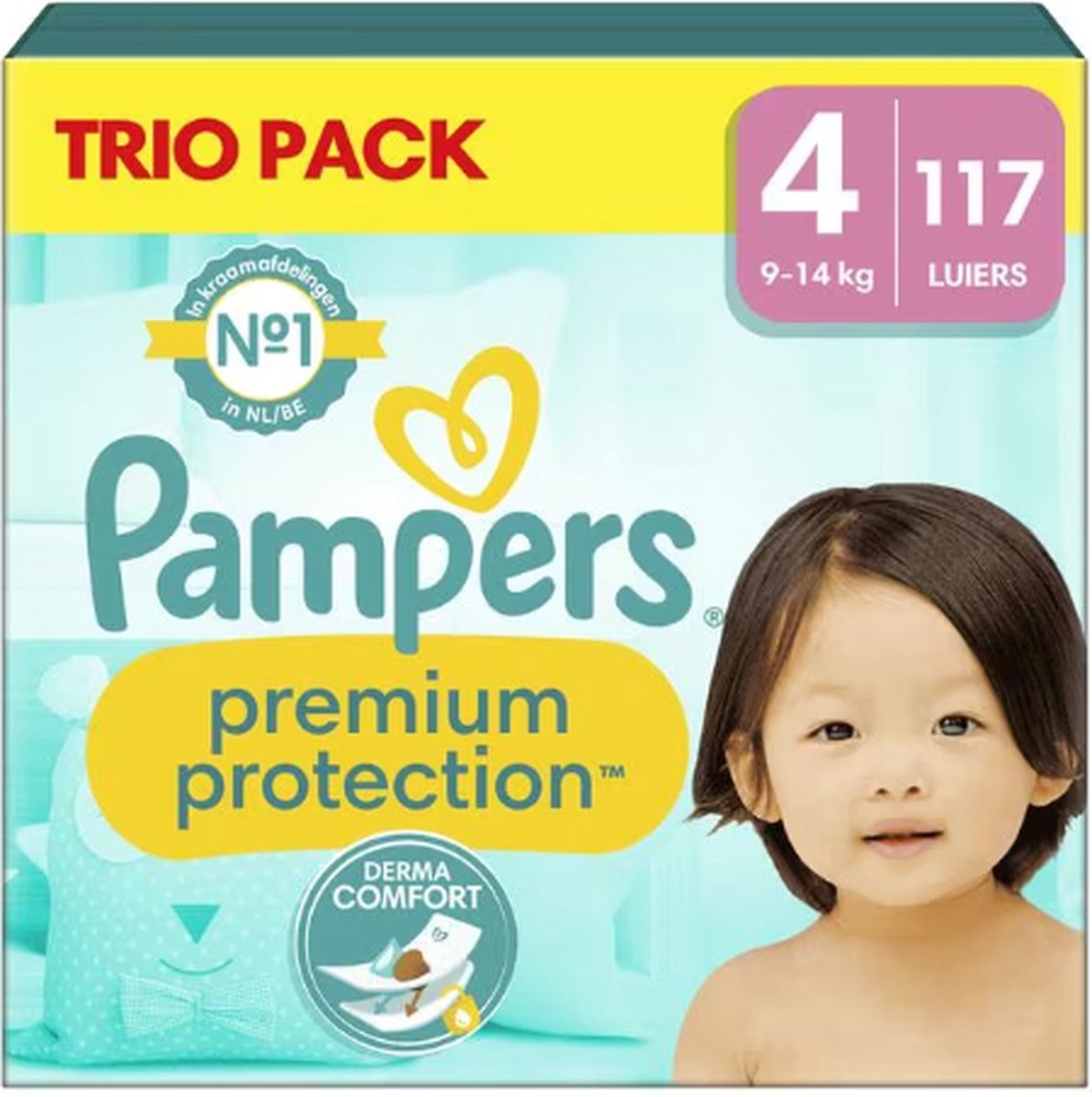 Goedkoopste Pampers Premium Protection Luiers Trio Pack Maat 4 9-14 KG 117 Stuks