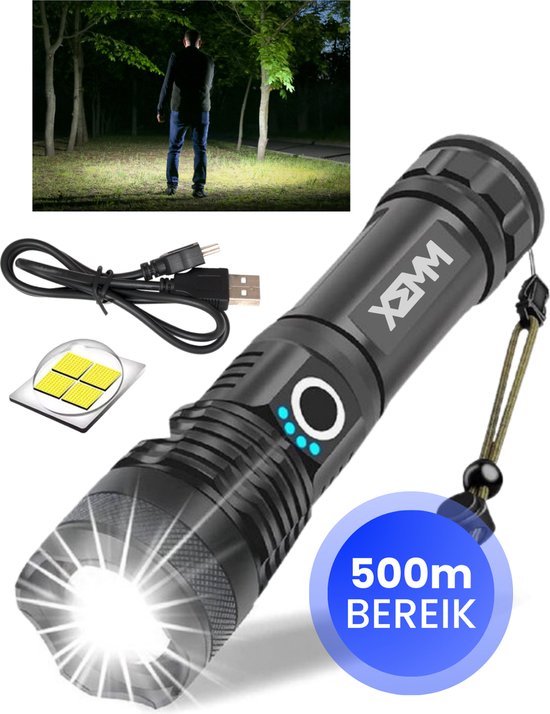 XEMM® Zaklamp LED Oplaadbaar - Zaklamp LED - Militaire Zaklamp - Kampeerlamp - 3800mAh Oplaadbare Batterij - 500m Bereik - Powerbank - USB-C Oplaadbaar
