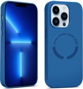 Magnetische Liquid Silicone Hoesje Geschikt voor: iPhone 11 Pro - Compatibel met MagSafe - Krasbestendige achterkant - Backcover - Donkerblauw