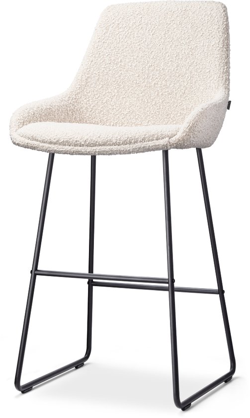 Nolon Nino-Isa Barkruk Bouclé Beige - Zwart Onderstel - 75 cm - Stof - Hoge Kruk - Barkruk met Rugleuning - Design - Comfortabel