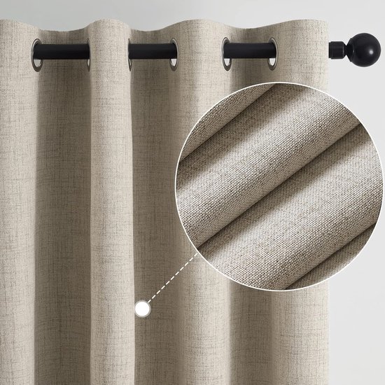 Topfinel Gordijn, beige, ondoorzichtig, linnen, hittebescherming, 2 stuks, voor slaapkamer, woonkamer, kinderen/volwassenen, 140 x 260 cm (b x h
