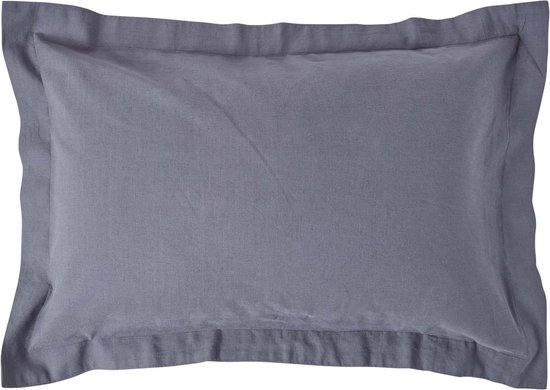 Homescapes Taie d’oreiller à volants en lin lavé Gris – 50 x 75 cm