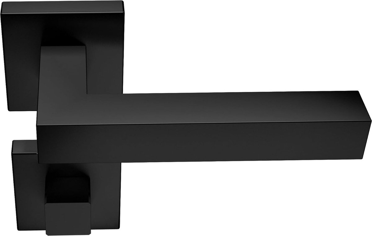 Krukgarnituur quad van V2A roestvrij staal PVD zwart met steunnokken. Deurklink Set met WC Rozetten