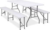 Springos Table de pique-nique avec bancs - Table de camping - Ensemble de camping - Table à bière - Restauration - Table - Bancs - Pliable - Wit - 180 x 74 x 74 cm