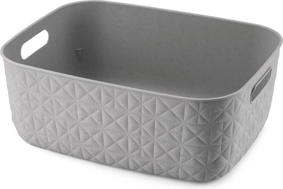 Panier gris avec poignées et motif géométrique