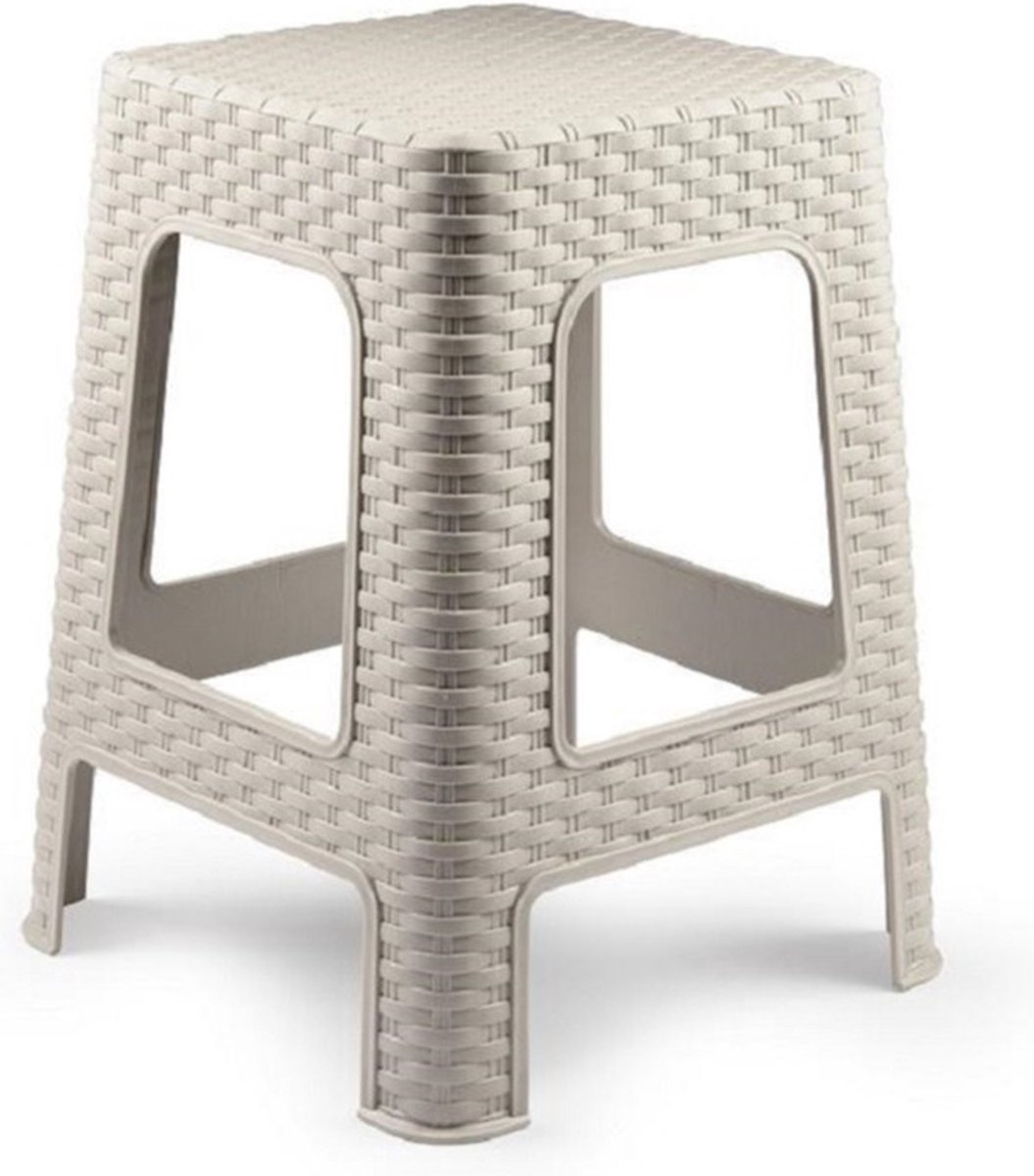 Plasticforte zit/bijzet krukje - Rotan line - beige - kunststof - 28 x 28 x 45 cm - opstapje