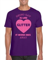 Bellatio Decorations Gay Pride T-shirt voor heren - being gay is like glitter - paars/roze - LHBTI L