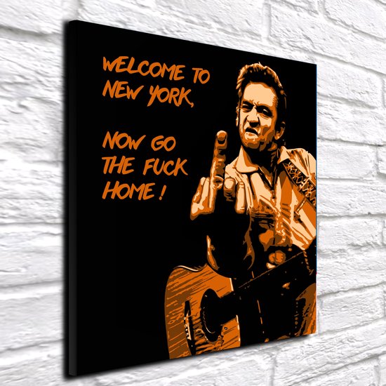 Pop Art Johnny Cash - Canvas Print - op dennenhouten kader - 60 x 60 x 2 cm - Wanddecoratie