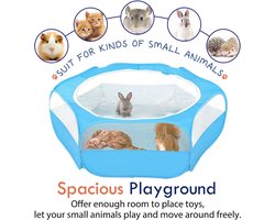 Small Animals Playpen, Waterproof Small Pet Cage Tent with Zippered Cover, Portable Outdoor Yard Fence with 3 Metal Rod for Kitten/Puppy/Guinea Pig/Rabbits/Hamster/Chinchillas, Sky Blue