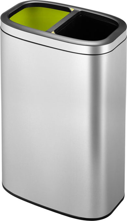EKO - OLI-Cube Open Top Recycler Bin 20+20 liter - Stainless steel - mat RVS - Prullenbak