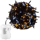 VOLTRONIC LED Verlichting - 100 LEDs - Op Batterij - Kerstverlichting - Tuinverlichting - Binnen en Buiten - 10 m - Groene Kabel - Warm en Koud Wit