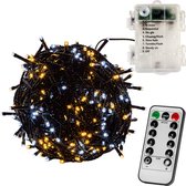 VOLTRONIC LED Verlichting - 50 LEDs - Met Afstandsbediening - Op Batterij - Kerstverlichting - Tuinverlichting - Binnen en Buiten - 50 m - Groene Kabel - Warm en Koud Wit