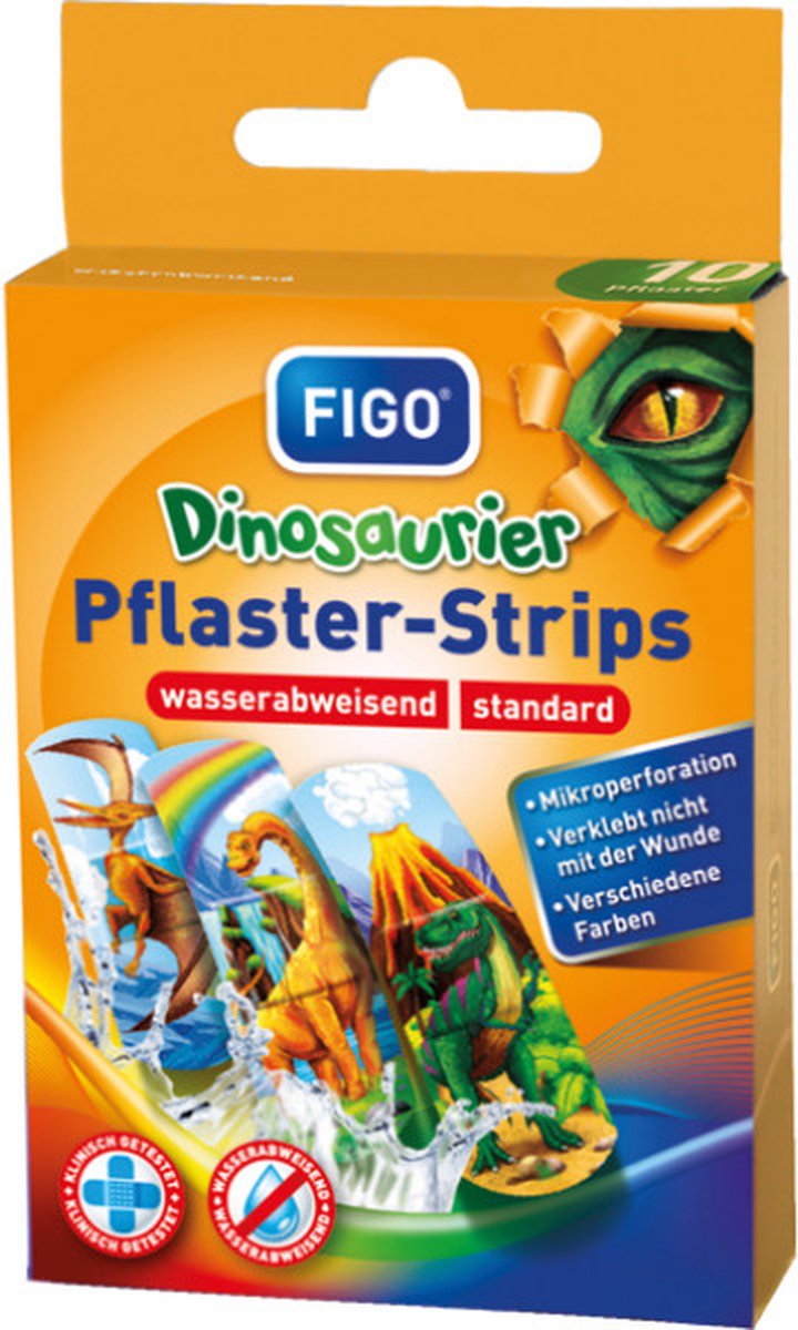 Goedkoopste Figo® | 6 x 10 Dinosaurussen kinderpleisters | | diverse kleuren en prints | waterbestendig | 56 x 18 mm