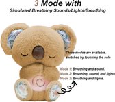 Slapende koala met ademhaling en muziek - licht - ademhalingsknuffel - baby's en kleine kinderen - rustgevend geluid van muziek & ademhaling - kraamcadeau - cadeau - 30 cm - Bruin