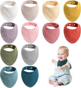 12 stuks slabbetjes baby - driehoekige doek baby absorberende mousseline halsdoek baby driehoekige sjaal slabbetje met verstelbare drukknoop, kwijlslabbetje voor pasgeborenen, baby's, peuters, jongens en meisjes
