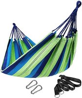 Bastix - Hangmat voor meerdere personen, 210 x 150 cm, TÜV Rheinland-certificatie, belastbaar tot 300 kg, voor buiten, op de camping, tijdens het wandelen, in de tuin, groen-blauw gestreept