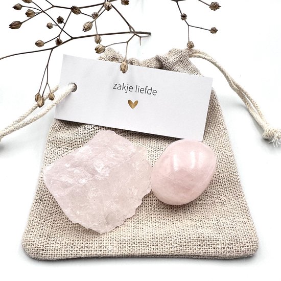 Bag of Love - Combinaison de quartz rose - cristaux de pierres précieuses - amour - cadeau copine - cadeau boîte aux lettres - beau cadeau - coffret cadeau - pierre câline - mariage