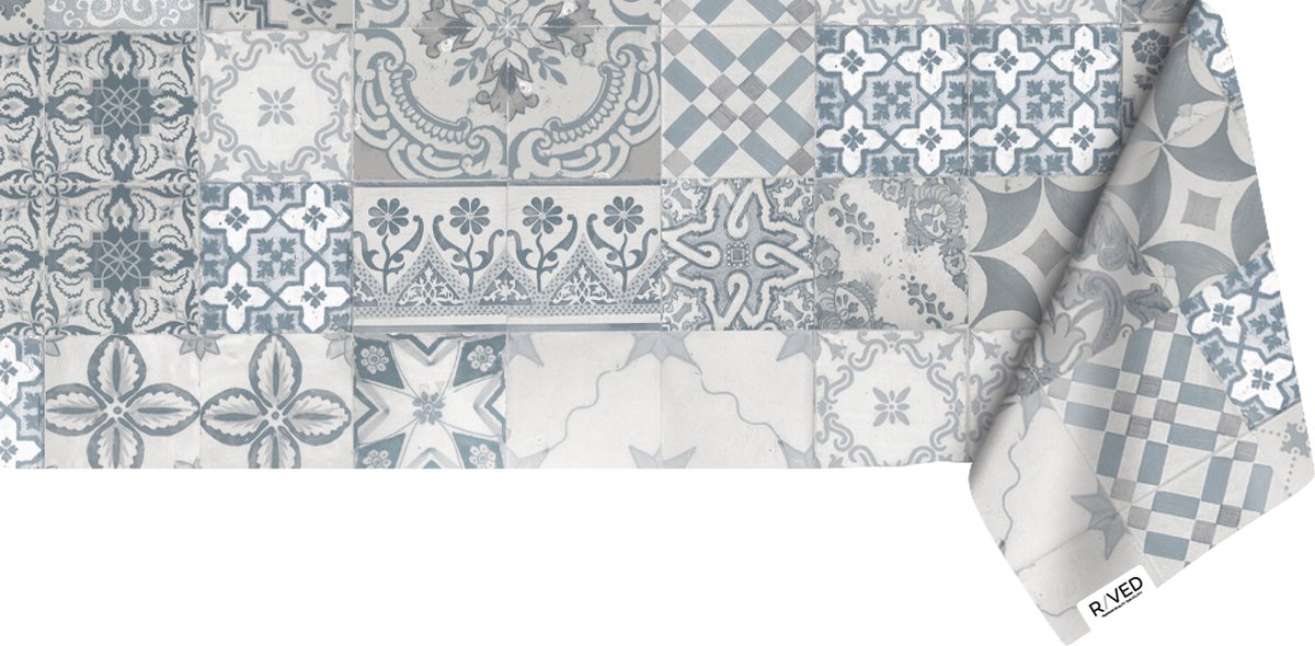 Raved Tafelzeil 140×230 cm Barok Tegels Blauw - PVC Afwasbaar