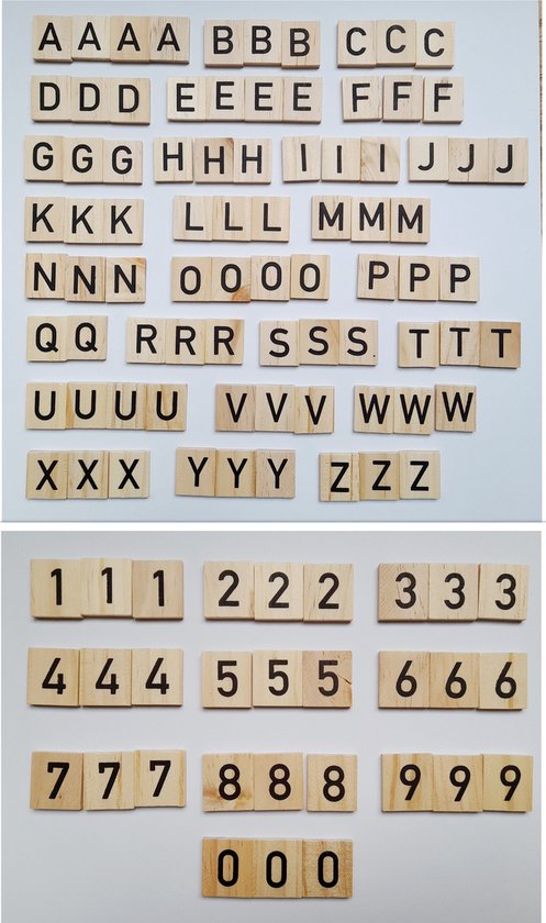 Houten letter en cijfer blokjes - alfabet - cijfers - hout - 110 stuks - hobby blokjes - letters