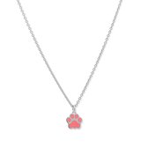 Silventi 9LA-20002 Zilveren Ketting met Hangertje - Pootafdruk - Roze - Emaille - 8,8mm - 39+3+4cm - Rhodium - Zilver