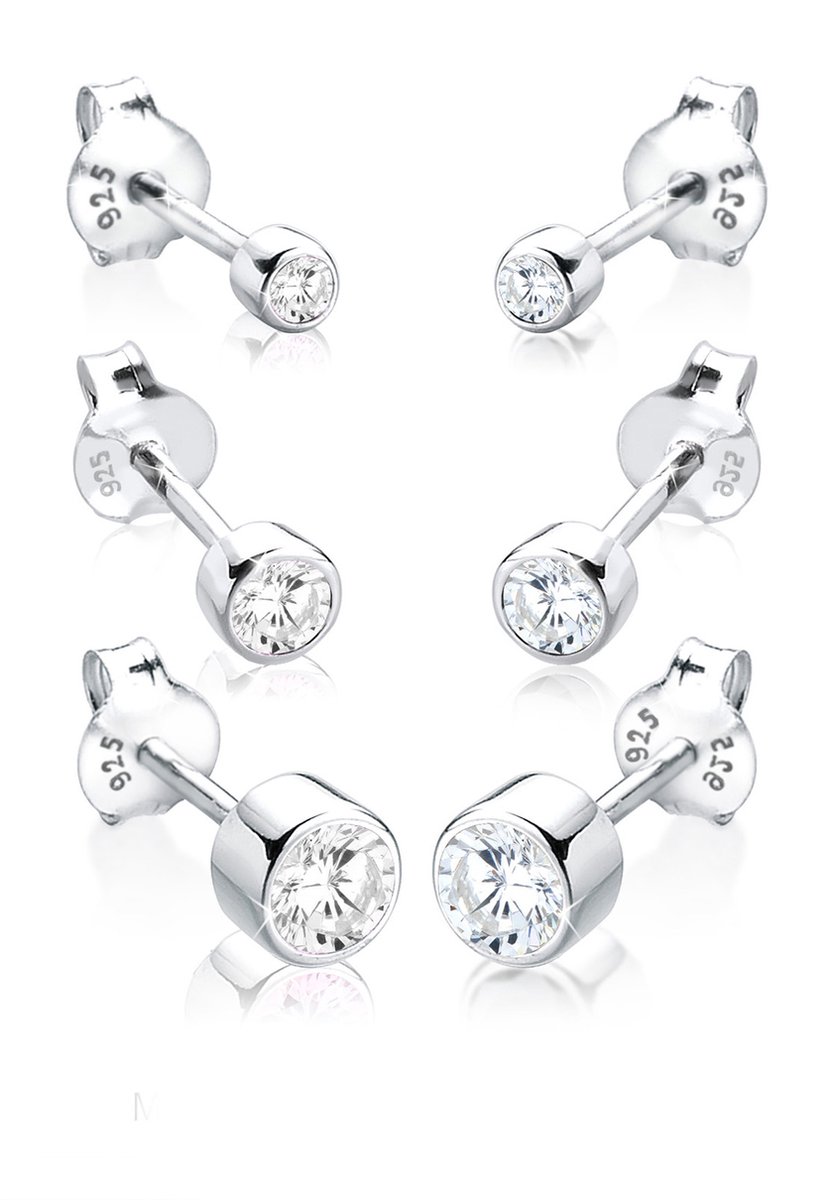 Elli - Oorbellen - Dames Oorbellen Set Basic Zwart met Kristallen in 925 Sterling Zilver Verguld - Dames