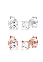 Elli Dames Oorbellen Dames Set Stud Oorbellen Bi-Kleur met Kristallen in 925 Sterling Zilver roségoud verguld