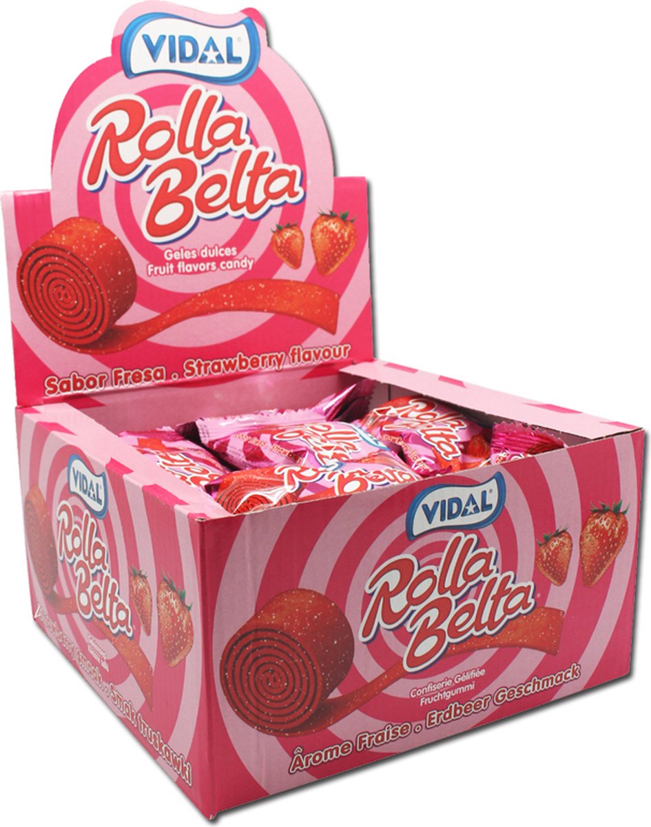 Snoep Rolla Belta Aardbeien Zure Mat Display 24 Stuks