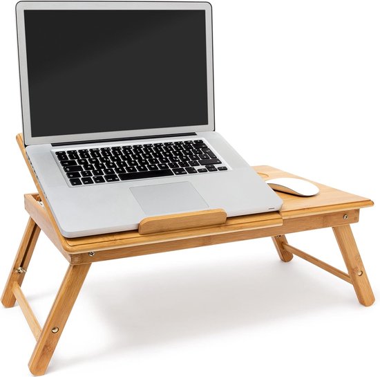 Bamboe draagbare tafel voor computer, opvouwbaar bedblad, verstelbaar
