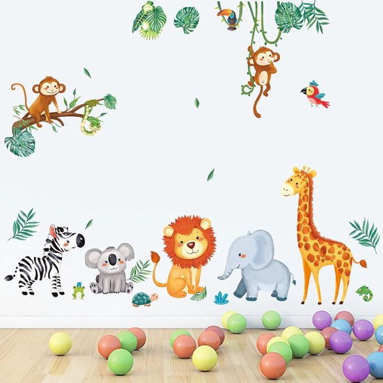 Muurstickers Jungle Dieren Olifant Giraffe Aap - Set van 3 | Kinderkamer Decoratie