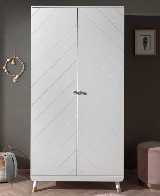 Kledingkast Billy 2 deuren MDF - wit/goud