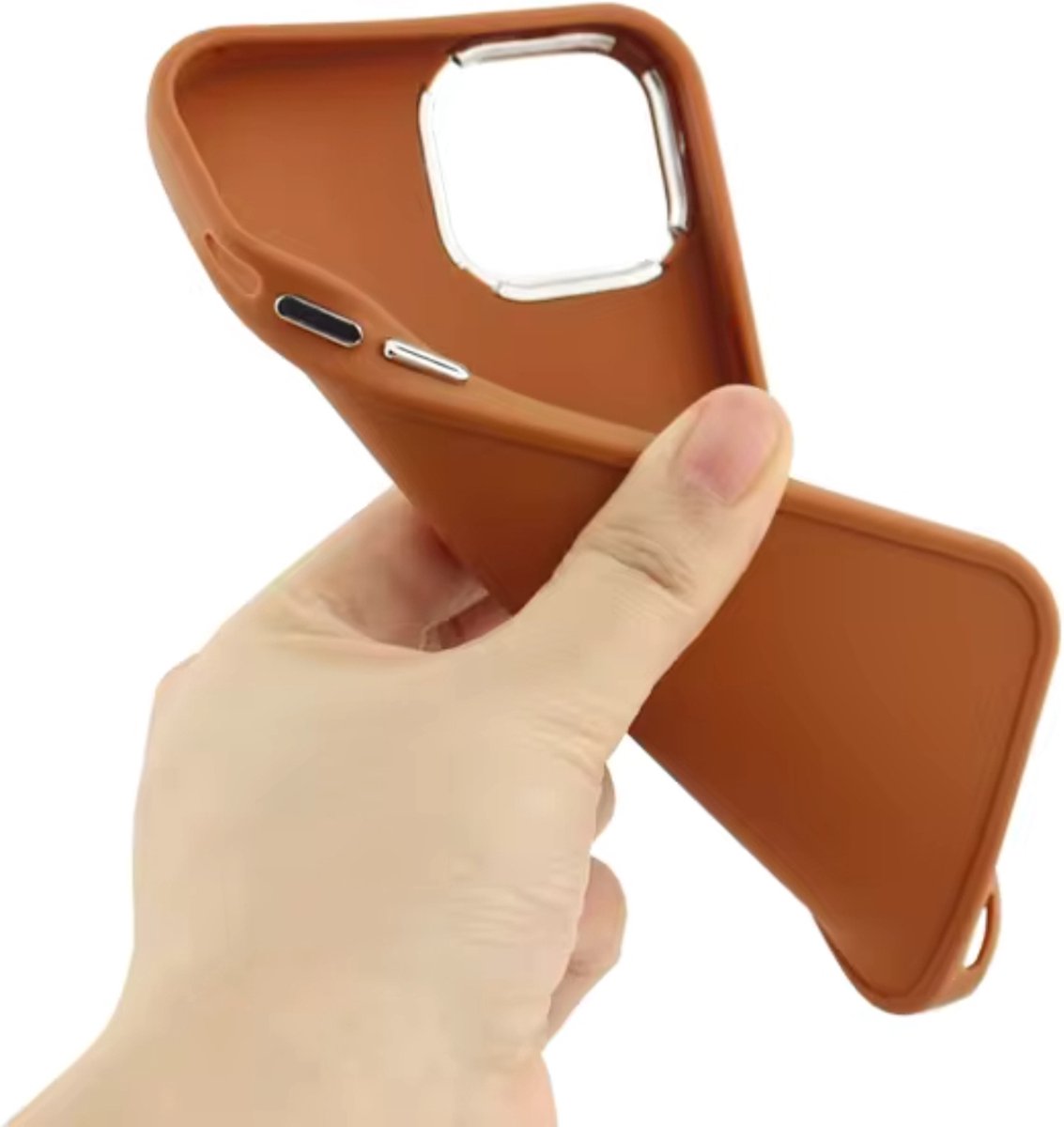 Optimity hoesje voor iPhone 13 PRO MAX Bruin Soft Siliconen Volledige Beschermende Achterkant + Gehard Glas Schermbeschermer
