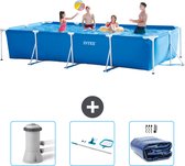 Piscine à cadre rectangulaire Intex - 450 x 220 x 84 cm - Blauw - Pompe de filtration de piscine incluse - Kit de nettoyage - Couverture solaire