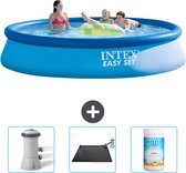 Intex Rond Opblaasbaar Easy Set Zwembad - 396 x 84 cm - Blauw - Inclusief Zwembadfilterpomp - Solar Mat - Chloor