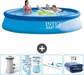 Intex Rond Opblaasbaar Easy Set Zwembad - 396 x 84 cm - Blauw - Inclusief Pomp Filters - Schoonmaakset - Solarzeil