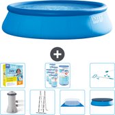 Intex Rond Opblaasbaar Easy Set Zwembad - 457 x 122 cm - Blauw - Inclusief Pomp - Ladder - Grondzeil - Afdekzeil Onderhoudspakket - Filters - Schoonmaakset