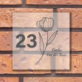 Naambordje voordeur - naambordjes - naambordje voordeur met huisnummer - bloem - naambordje huisnummer - 15x15cm - Plexiglas (transparant) - zonder afstandhouders/borgaten | Vierkant, variant #23