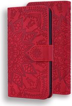 Étui adapté pour Samsung Galaxy A35 - Bookcase - Porte carte - Portefeuille - Motif Mandala - Simili cuir - Rouge
