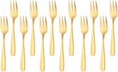 Taartvorken, 12 stuks, dessertvorken, taartvorken van roestvrij staal, fruitvorken, kleine vork voor bruiloft, cake, thee, 13,6 cm lang, goud