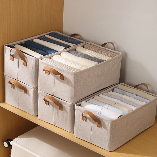 3 Pack Kleding Opbergbakken - Opvouwbare Metalen Frame Opbergdoos - Stapelbare Linnen Stof Container Organizer Set met Draaggrepen en Helder Venster (Beige, 19,7x15,7x12,6 (66L 3 Pack Kleding Opbergbakken - Opvouwbare Metalen Frame Opbergdoos - Stapelbare Linnen Stof Container Organizer Set met Draaggrepen en Helder Venster (Beige, 19,7x15,7x12,6 (66L