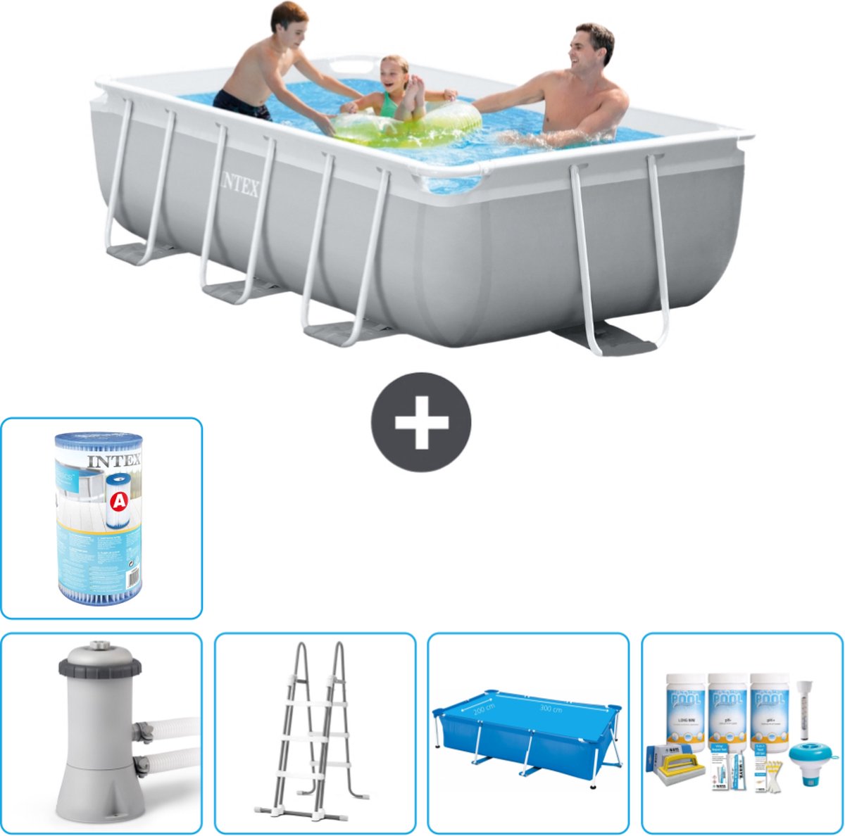 Intex Rechthoekig Prism Frame Zwembad – 300 x 175 x 80 cm – Grijs – Inclusief Pomp – Ladder Solarzeil – Onderhoudspakket – Filter Intex Rechthoekig Prism Frame Zwembad – 300 x 175 x 80 cm – Grijs – Inclusief Pomp – Ladder Solarzeil – Onderhoudspakket – Filter
